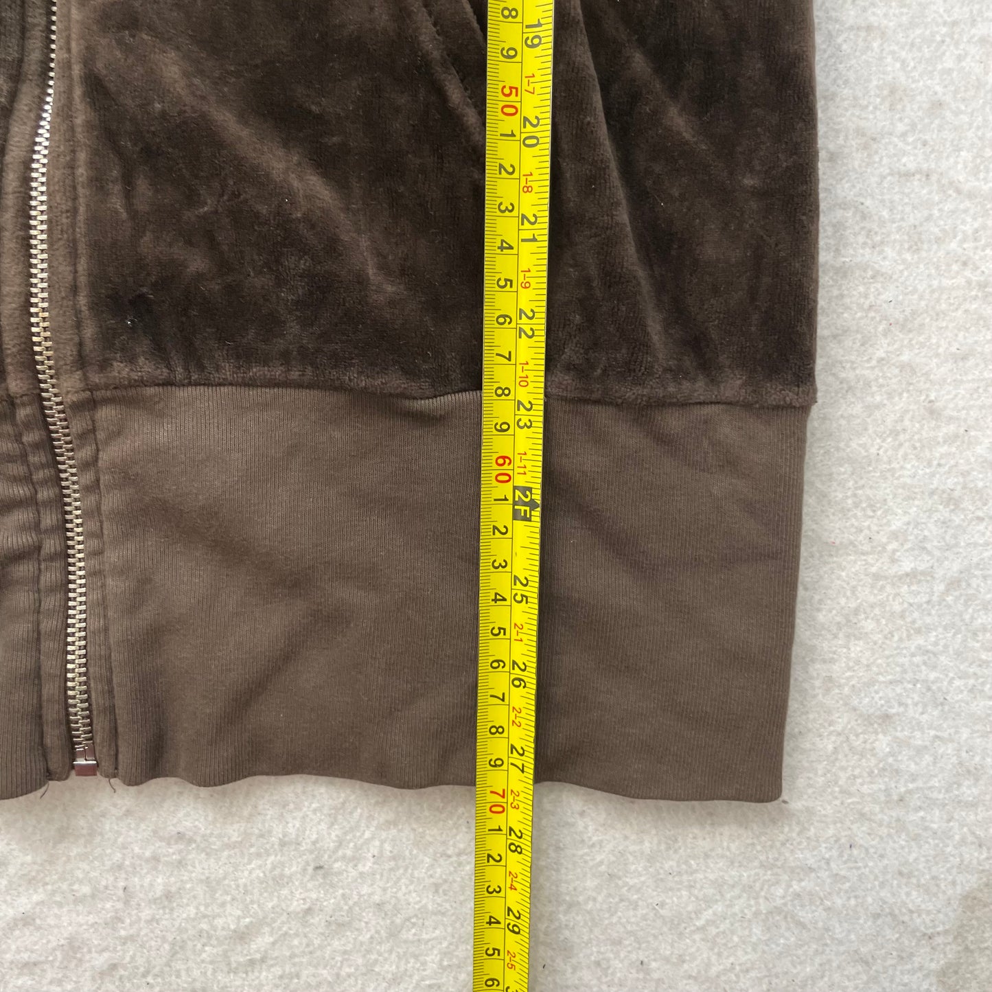 Vintage Juicy Couture Women's Dark Brown Velour Zip-Up Hoodie Loungewear Size S