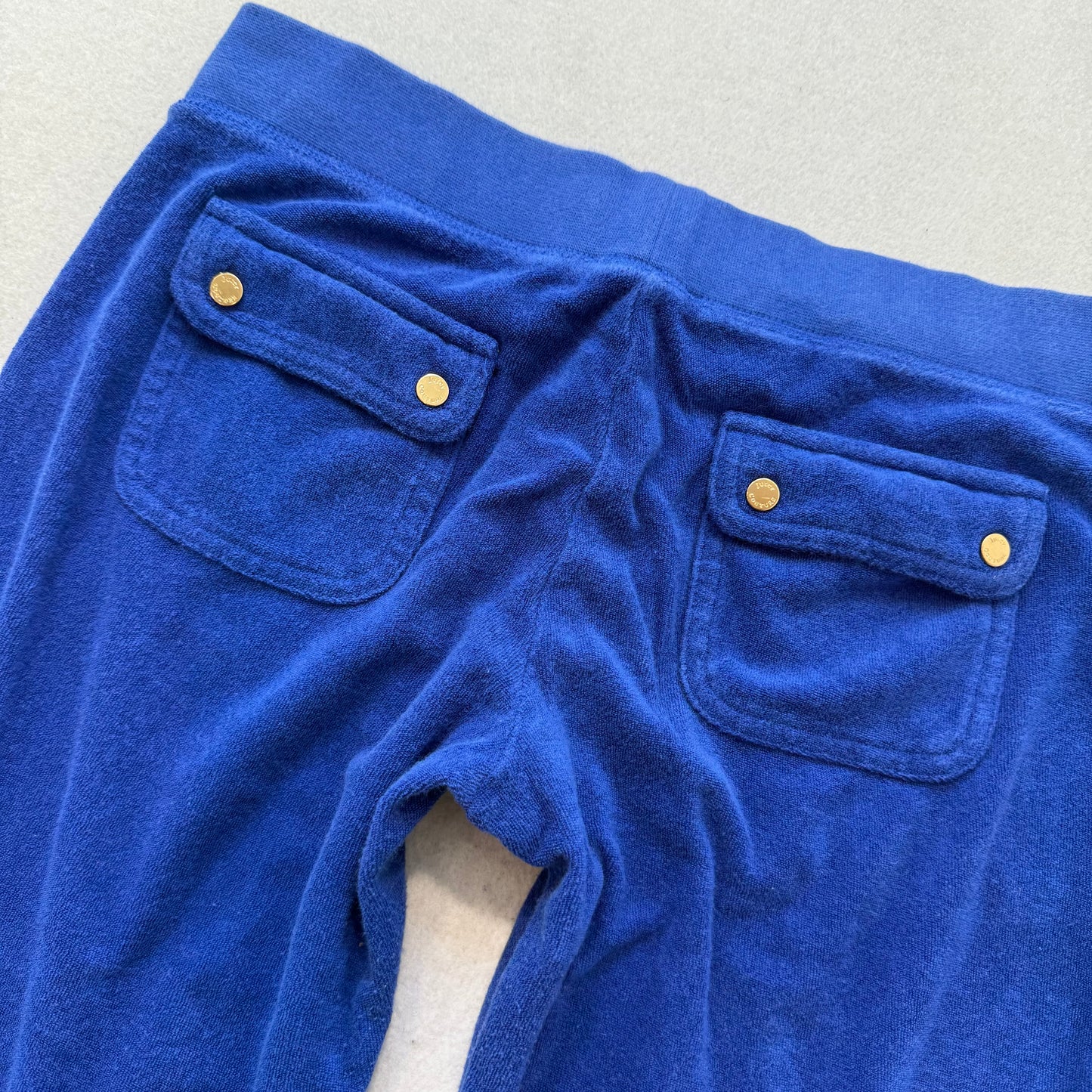 Juicy Couture Women Cobalt Blue Terry Cloth Flared Track Pant Back Pocket Size S