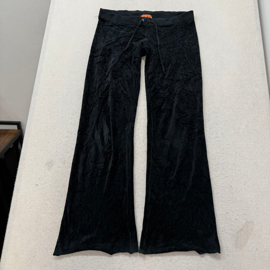 2003 Vintage Juicy Couture Women's Black Velour Flare Track Pant Logo Y2K Size S