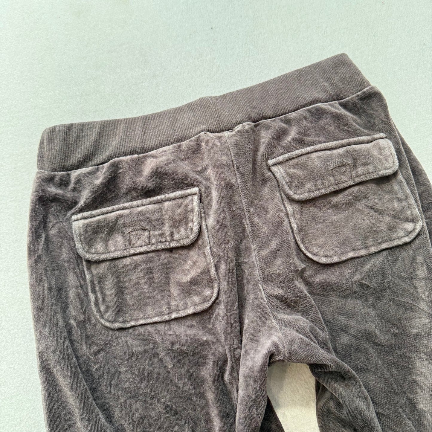 Juicy Couture Women's Brown Velour Flared Track Pant Back Flap Pockets Size XL