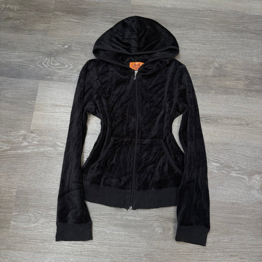 2003 Vtg Juicy Couture "Love and Luxury" Women Black Velour Zip-Up Hoodie Size S