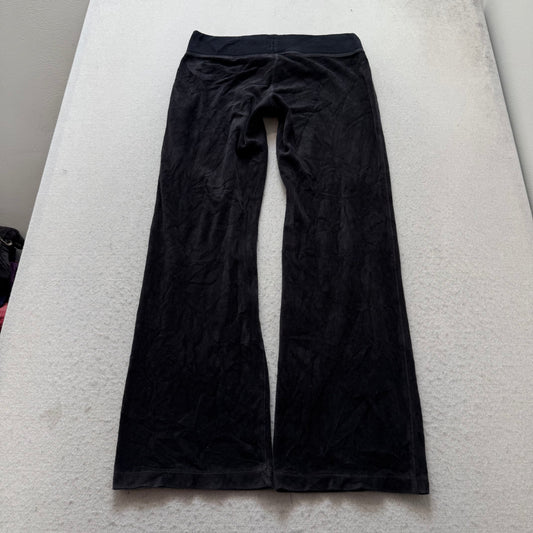 Vintage Juicy Couture Women Black Velour Flare Track Pant Drawstring Logo Size S