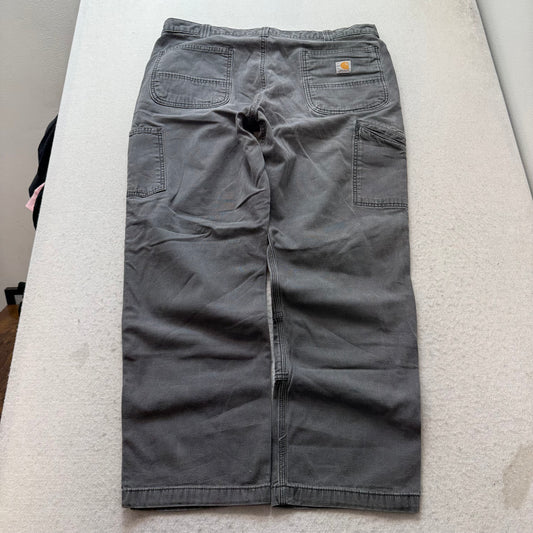 Carhartt Relaxed Fit Men's Gray Washed-Duck Double Knee Work Pants Size 38x30