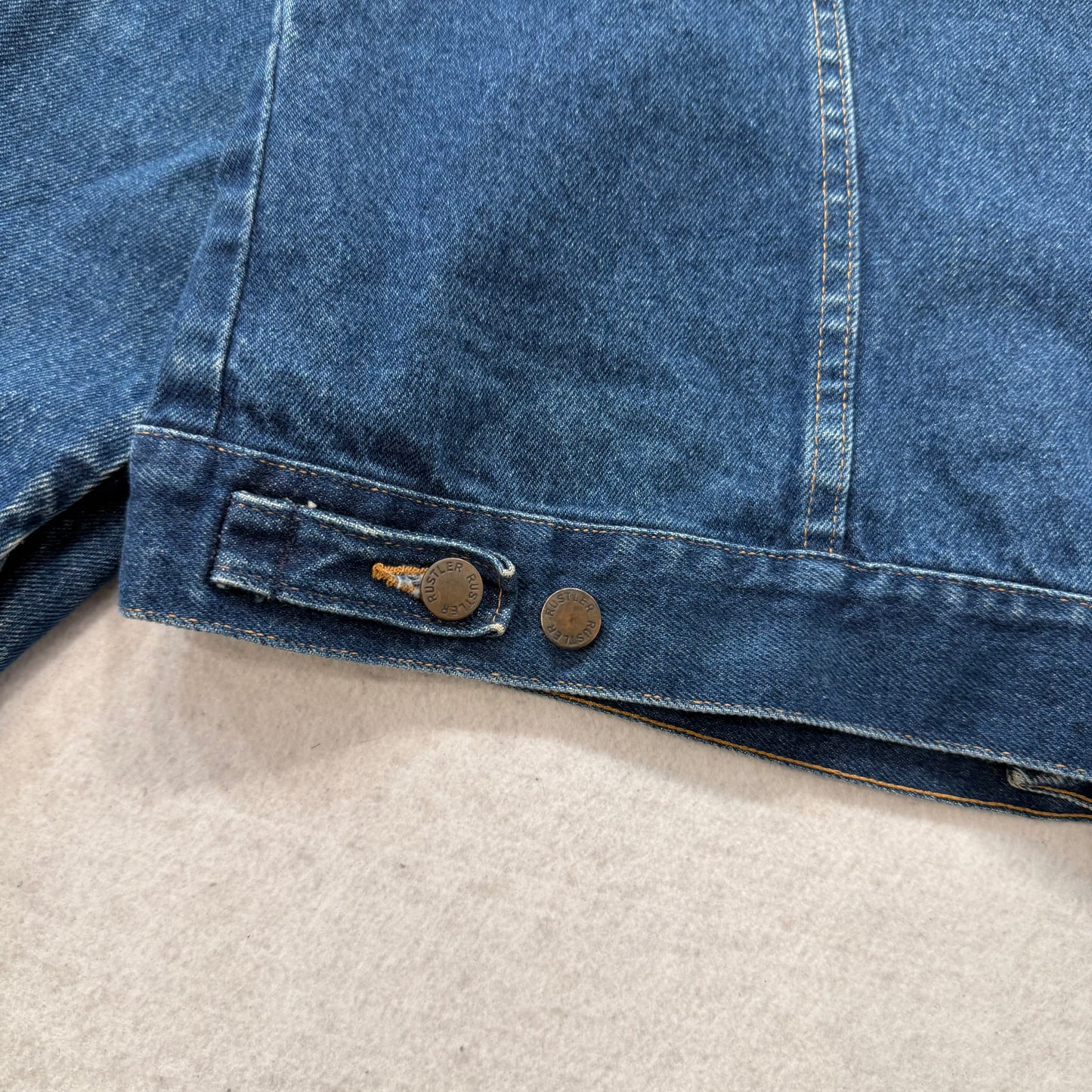 Vintage Rustler Men's Blue Dark Wash Denim Trucker Jacket 100% Cotton Size XL