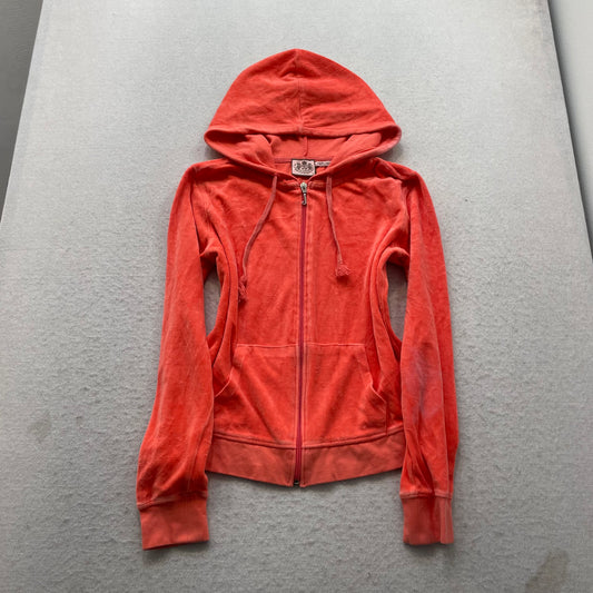 Vintage Juicy Couture Women Orange Velour Zip-Up Hoodie Butterfly Graphic Size S