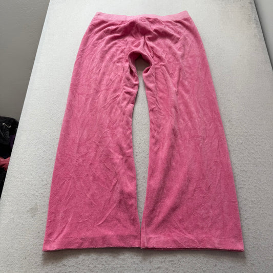 90s Vintage Juicy Couture Women's Pink Terry Cloth Flared Leg Track Pant Size XL