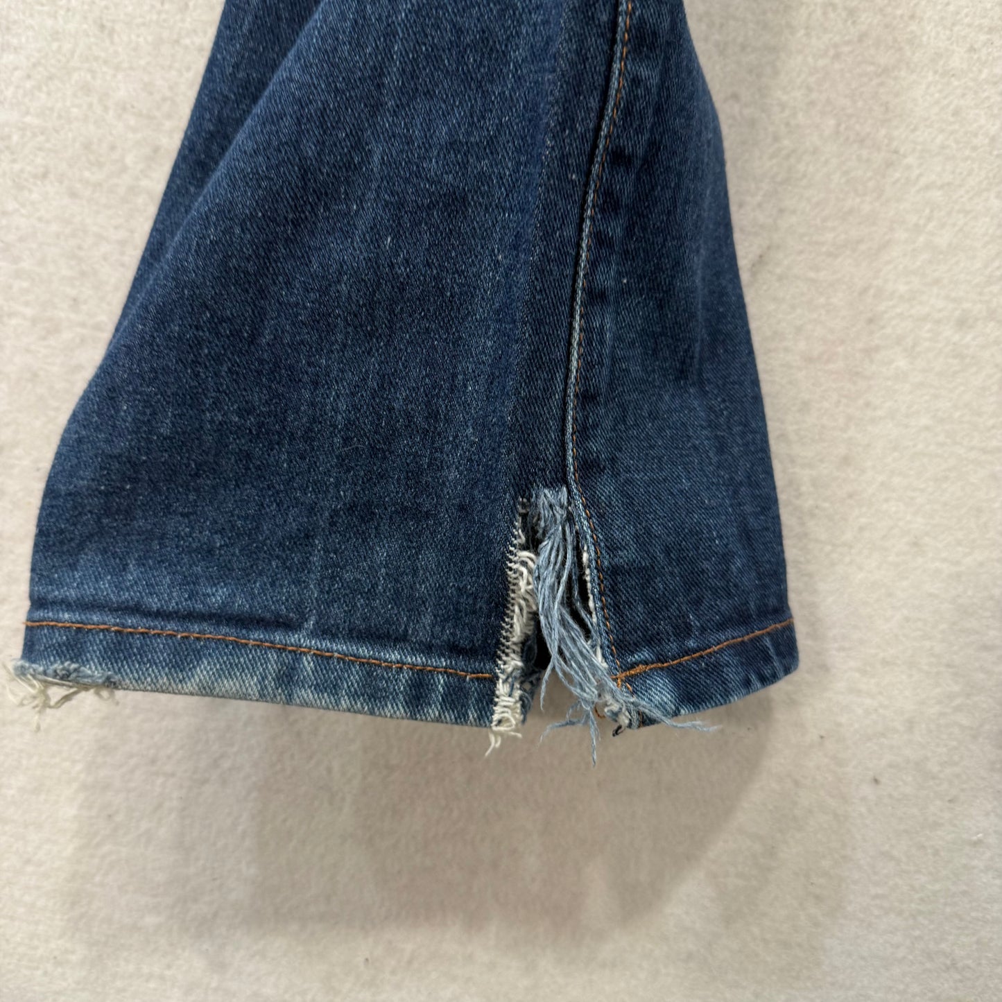 CCS Men's Blue Denim Distressed Straight Leg Skateboarding Jeans Raw Hem Size 34
