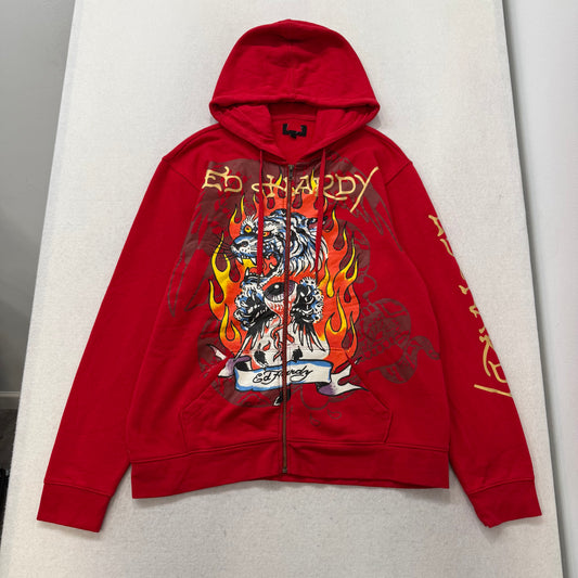 ED HARDY “Tiger Flame” RED GRAPHIC ZIP UP HOODIE