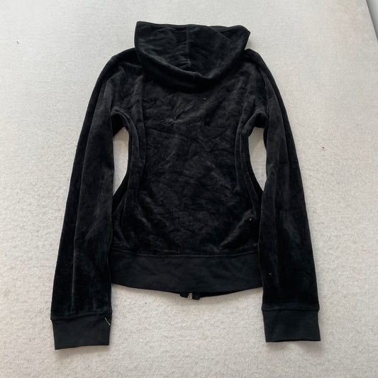 Juicy Couture Women's Black Velour Full Zip Hoodie Kangaroo Pockets Y2k Size M