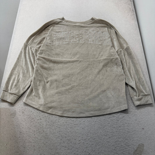 Victoria's Secret PINK Women's Tan Plush Velour Back Logo Sweatshirt Top Size XL