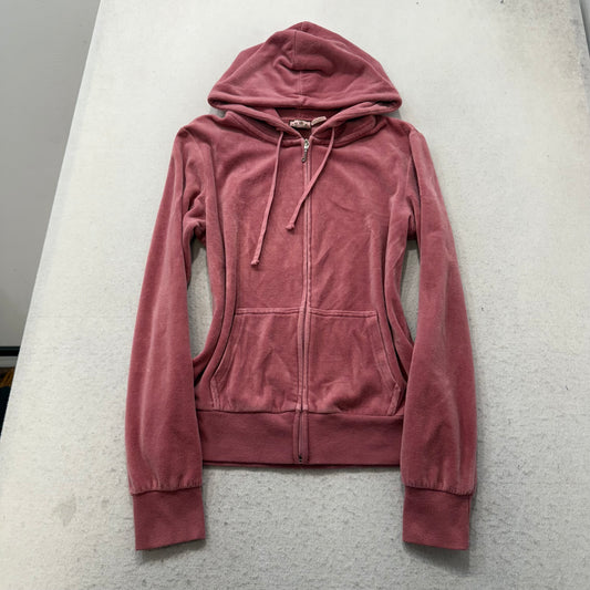 Juicy Couture Women's Terracotta Pink Velour Zip-Up Hoodie Crown Logo Size M