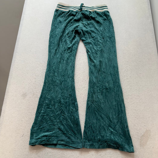 Juicy Couture Women's Green Velour Flare Track Pants Striped Waist Casual Size M