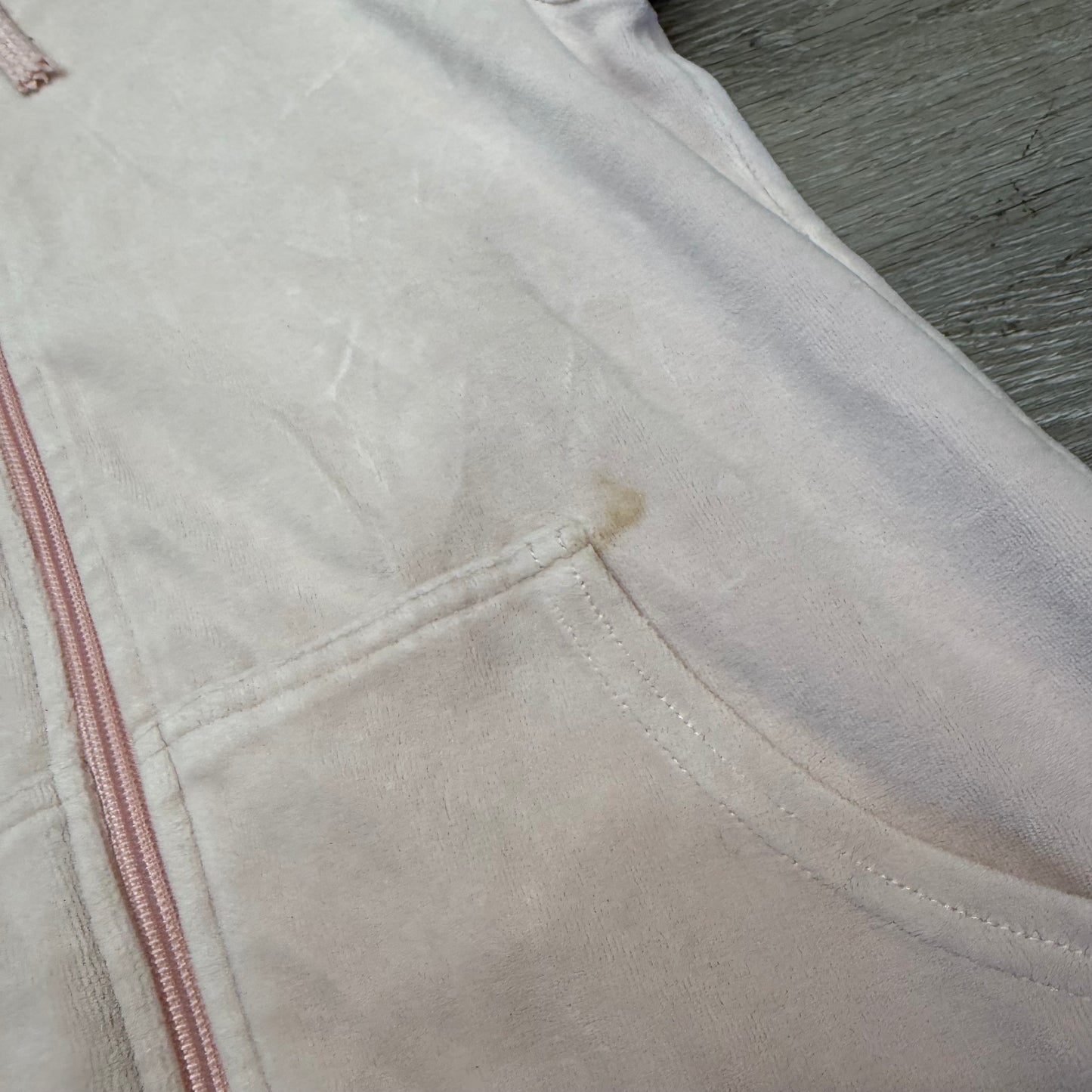Vintage Juicy Couture Women's Light Pink Velour Zip-Up Hoodie Drawstring Size S