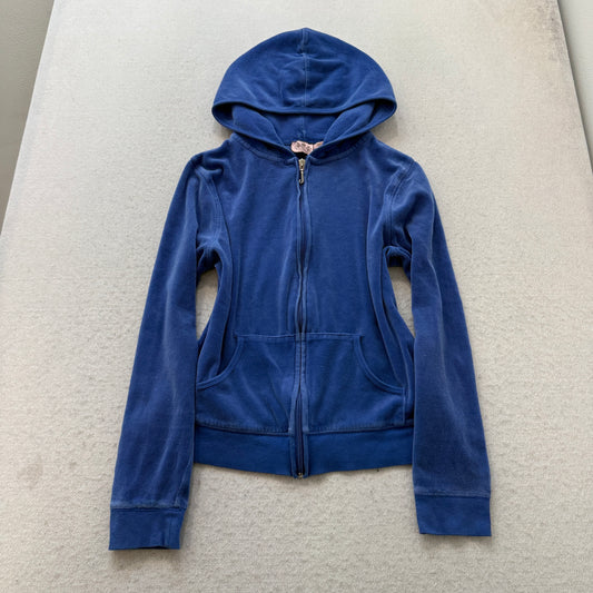 Vintage Juicy Couture Scottie Dogs Women's Blue Velour Zip-Up Hoodie Logo Size L