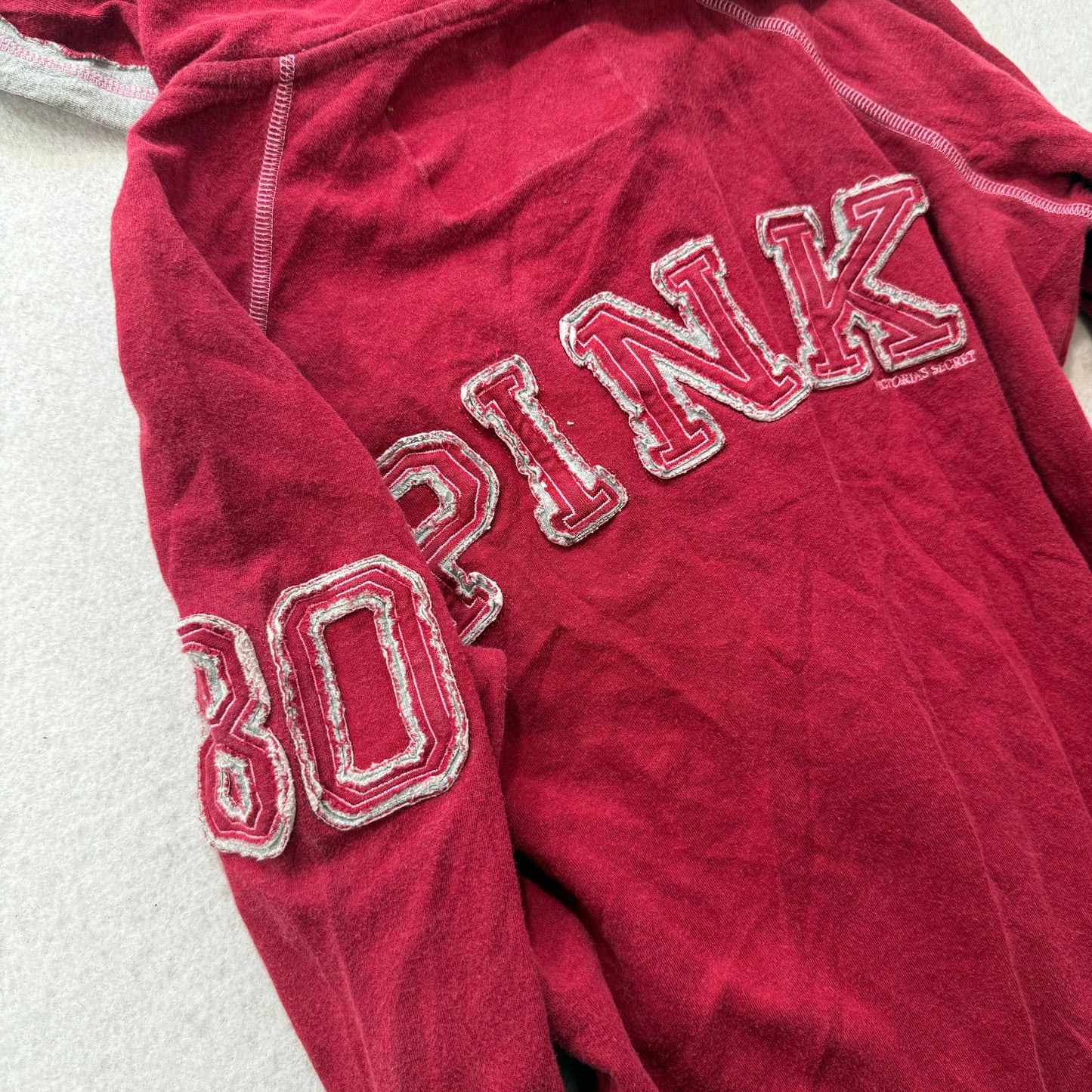 PINK Victoria's Secret Women Deep Ruby Velour Zip Up Hoodie Graphic Logo Size XS