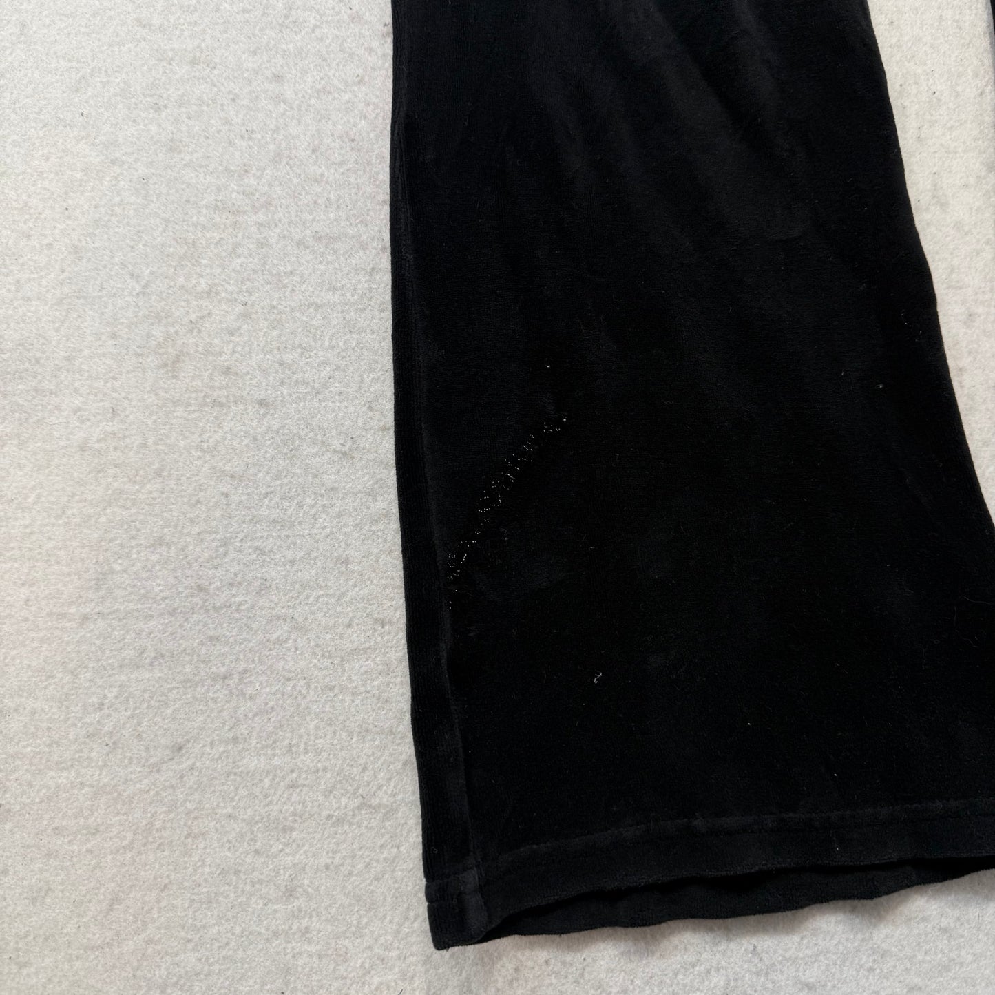 Juicy Couture Women's Black Velour Flared Track Pants Snap Flap Pockets Size S