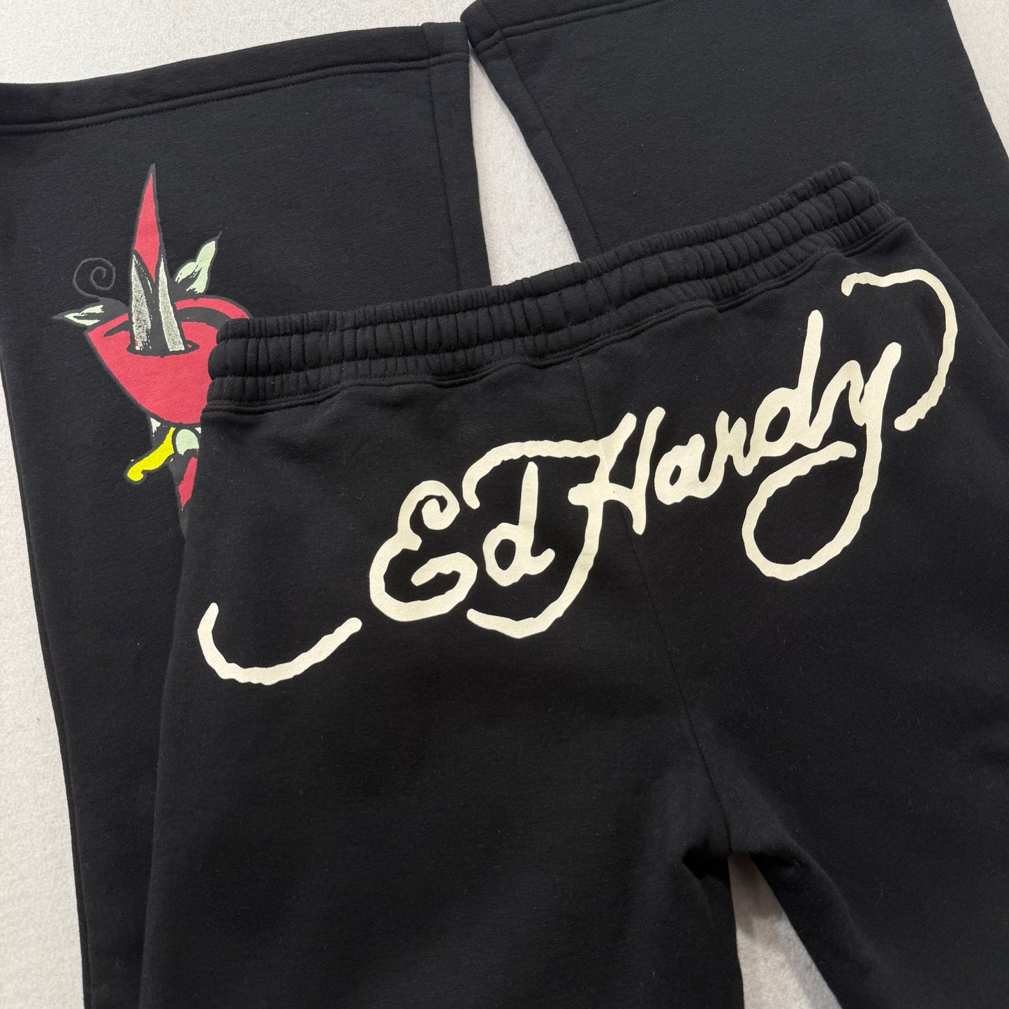 ED HARDY “Dagger Hearts” BLACK FLARE PANTS
