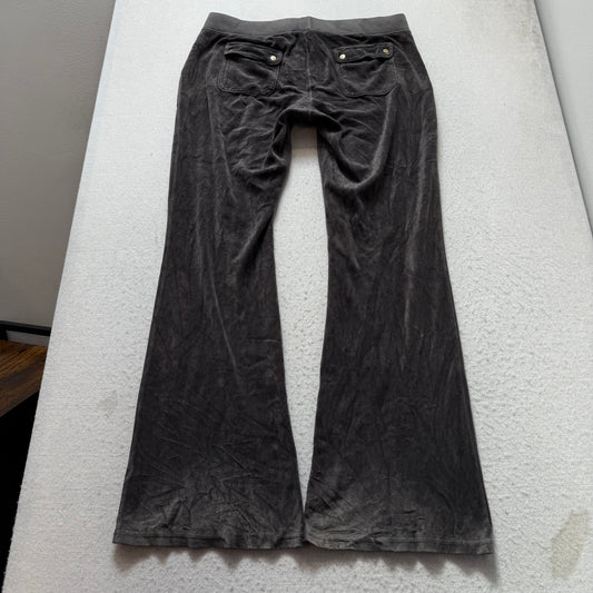 Juicy Couture Women's Charcoal Gray Velour Flare Track Pant Back Pockets Size L
