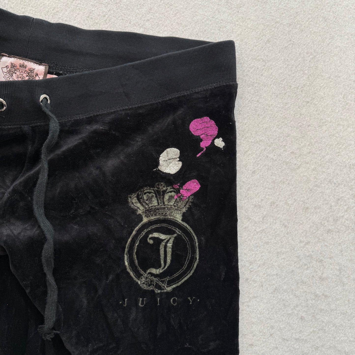 Juicy Couture Scottie Dogs Black Velour Tracksuit Set Hoodie & Pants Size M/S
