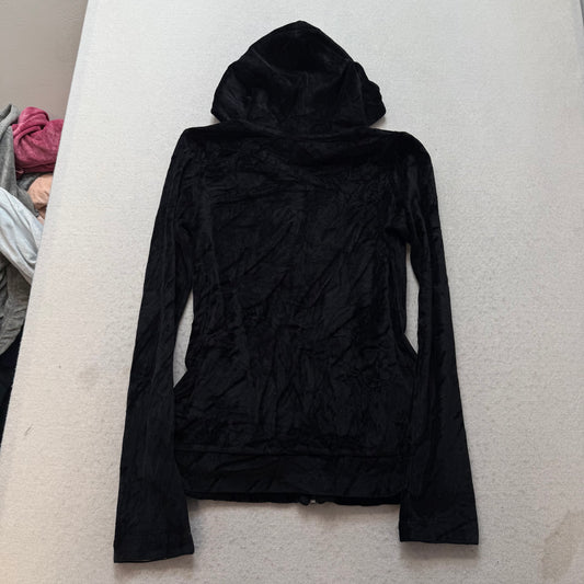 Burberry Brit Women's Black Velour Full Zip Hoodie Slash Pockets Preppy Size M