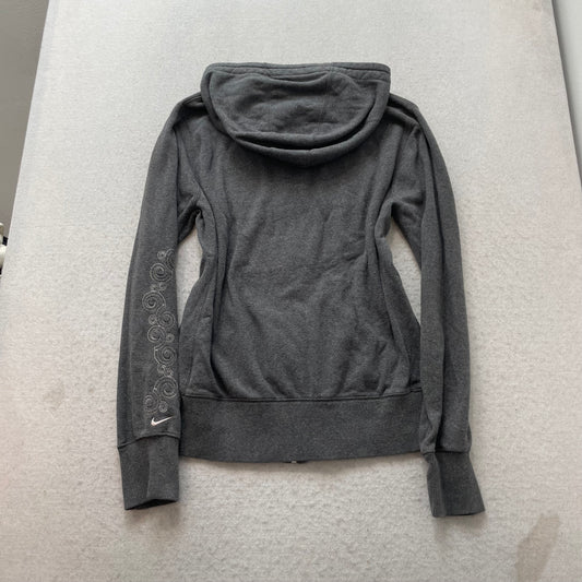Nike Women's Gray Fleece Full Zip Hoodie Embroidered Front Logo Casual Size L