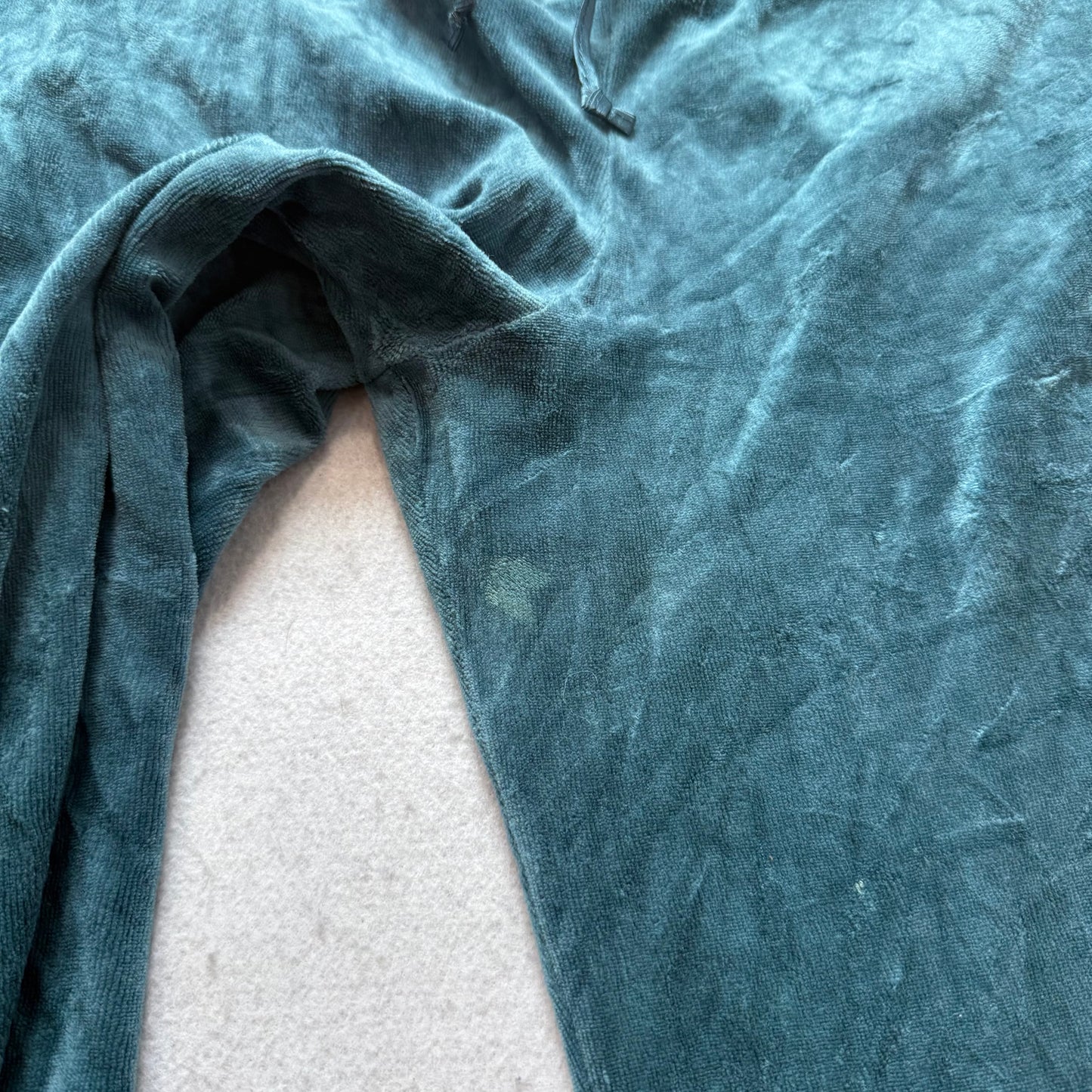 Vintage Juicy Couture Women Slate Teal Velour Flare Track Pant Drawstring Size L