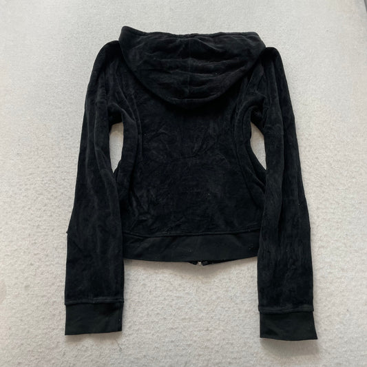 Juicy Couture Women's Black Velour Zip-Up Hoodie Drawstring Pockets Y2k Size XL