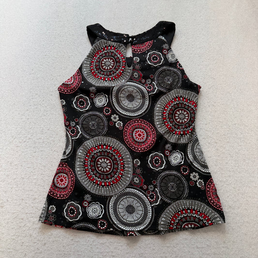 Cocomo Womens Multicolor Geometric Floral Mandala Print Halter Neck Tank Top - S
