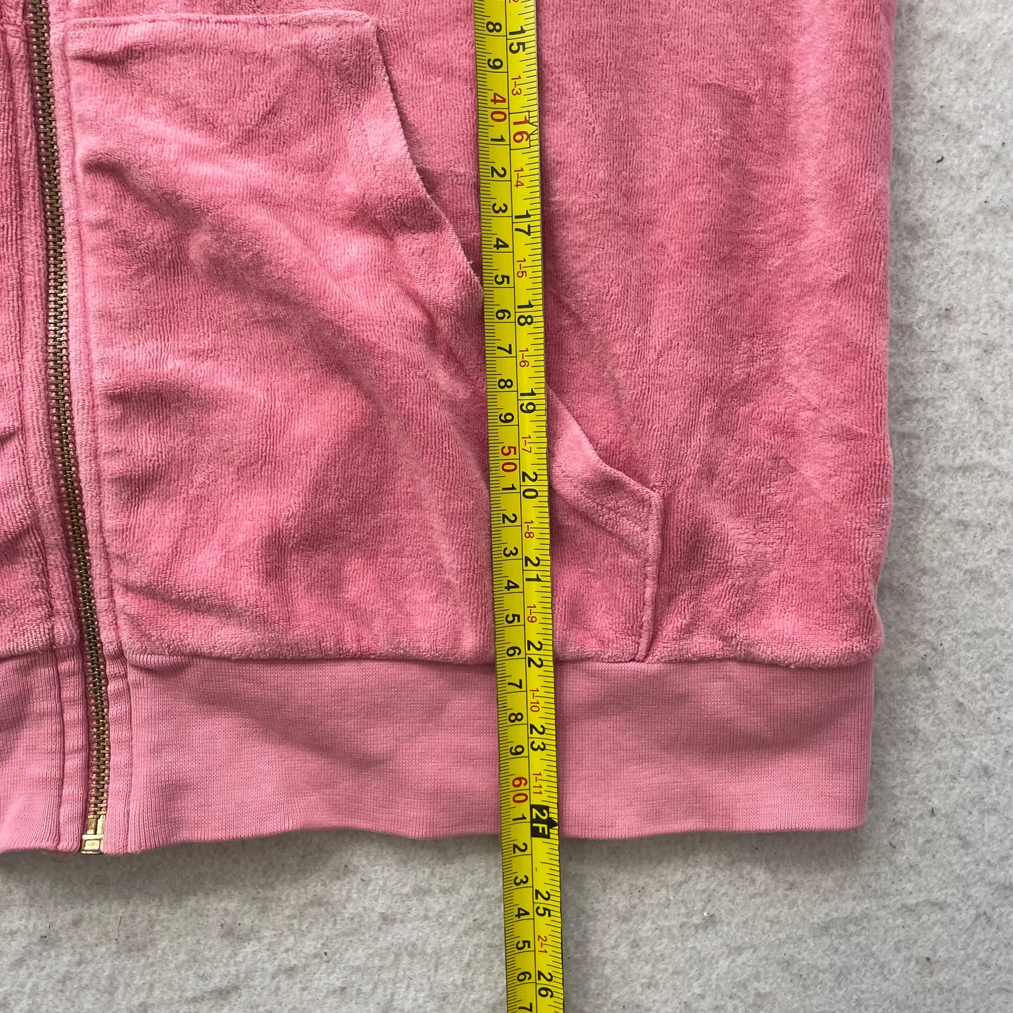 Juicy Couture Women's Pink Velour Full-Zip Hoodie Drawstring Pockets Y2k Size L