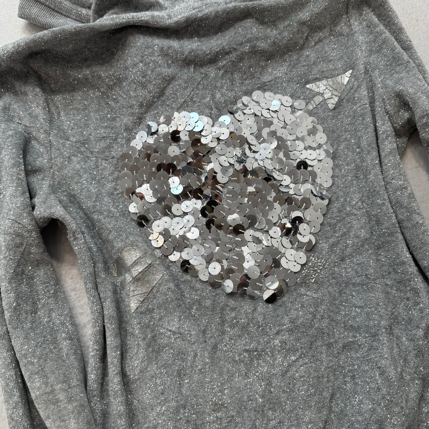 PINK Victoria's Secret Women's Gray Full Zip Hoodie Sequins Heart Logo Size S