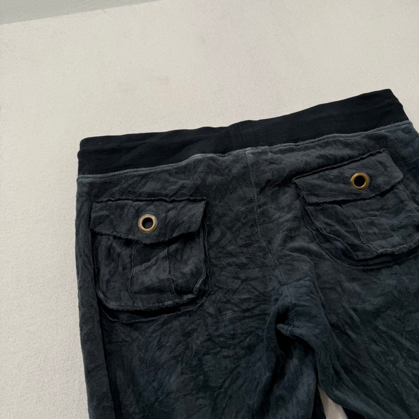 Juicy Couture Women Charcoal Velour Flare Track Pants Button-Flap Pockets Size M