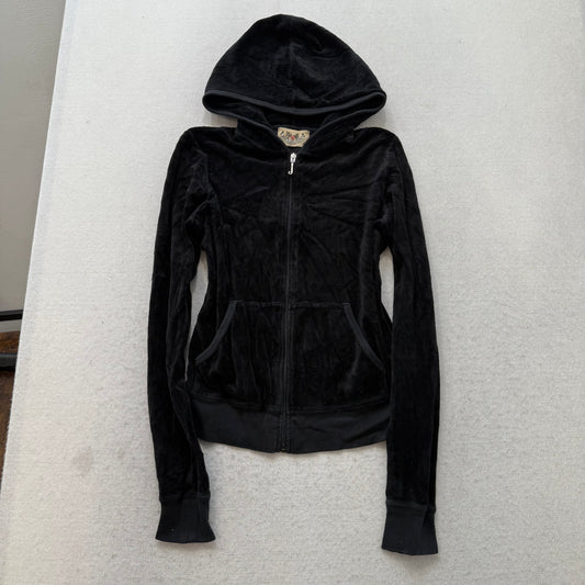 2003 Vintage Juicy Couture “Scottie Dog” Women Black Velour Zip Up Hoodie Size M