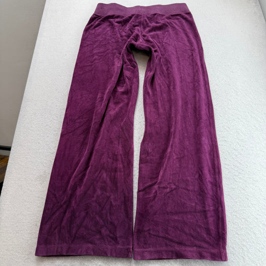 Juicy Couture Women's Dark Plum Velour Flared Track Pant Rhinestones Logo Size M