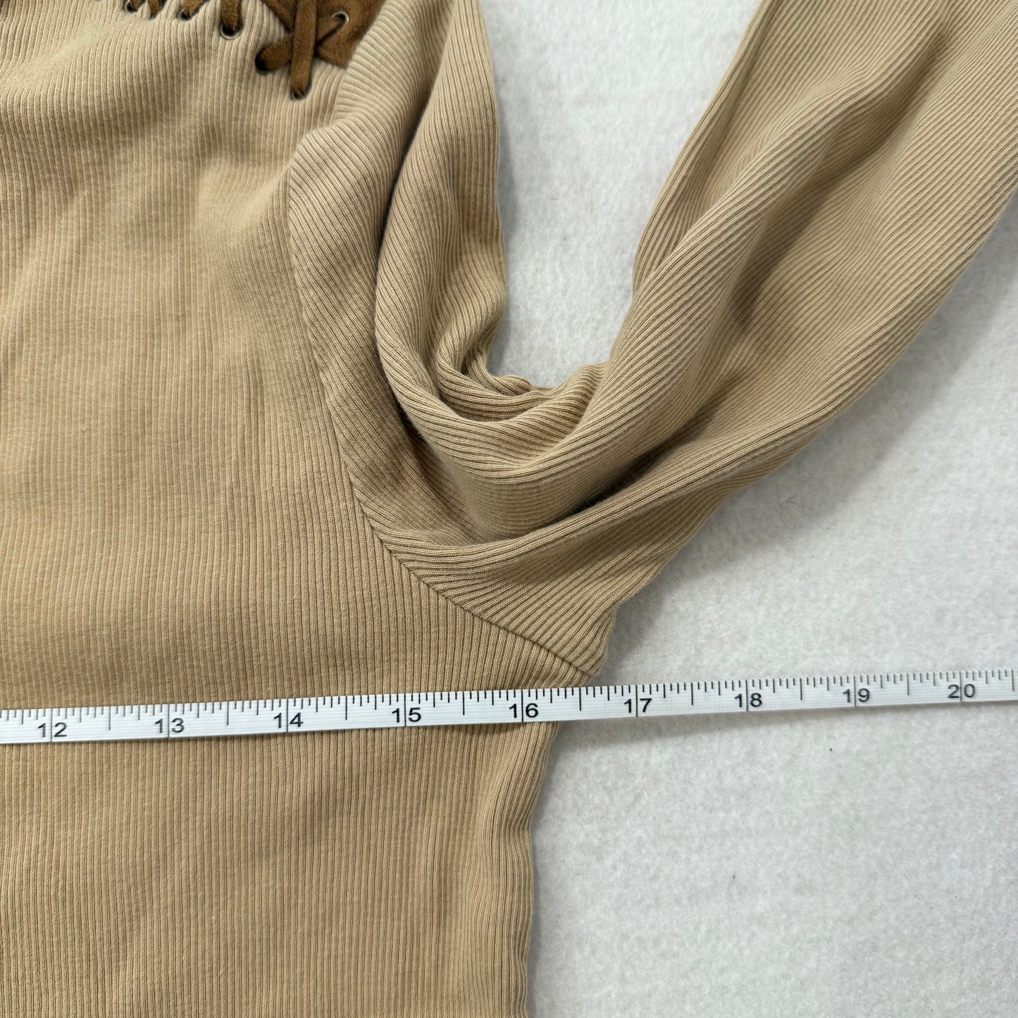 Ralph Lauren lace-detail tan long sleeve top