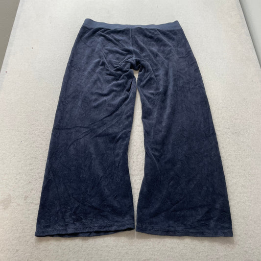 Juicy Couture Women's Navy Velour Wide Leg Track Pants Drawstring Relaxed Size M