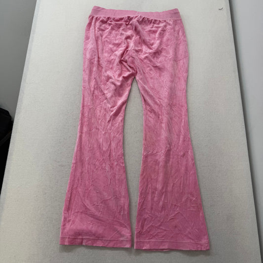 Juicy Couture Pink Velour Flare Track Pants Drawstring Pockets Low Rise Size XL