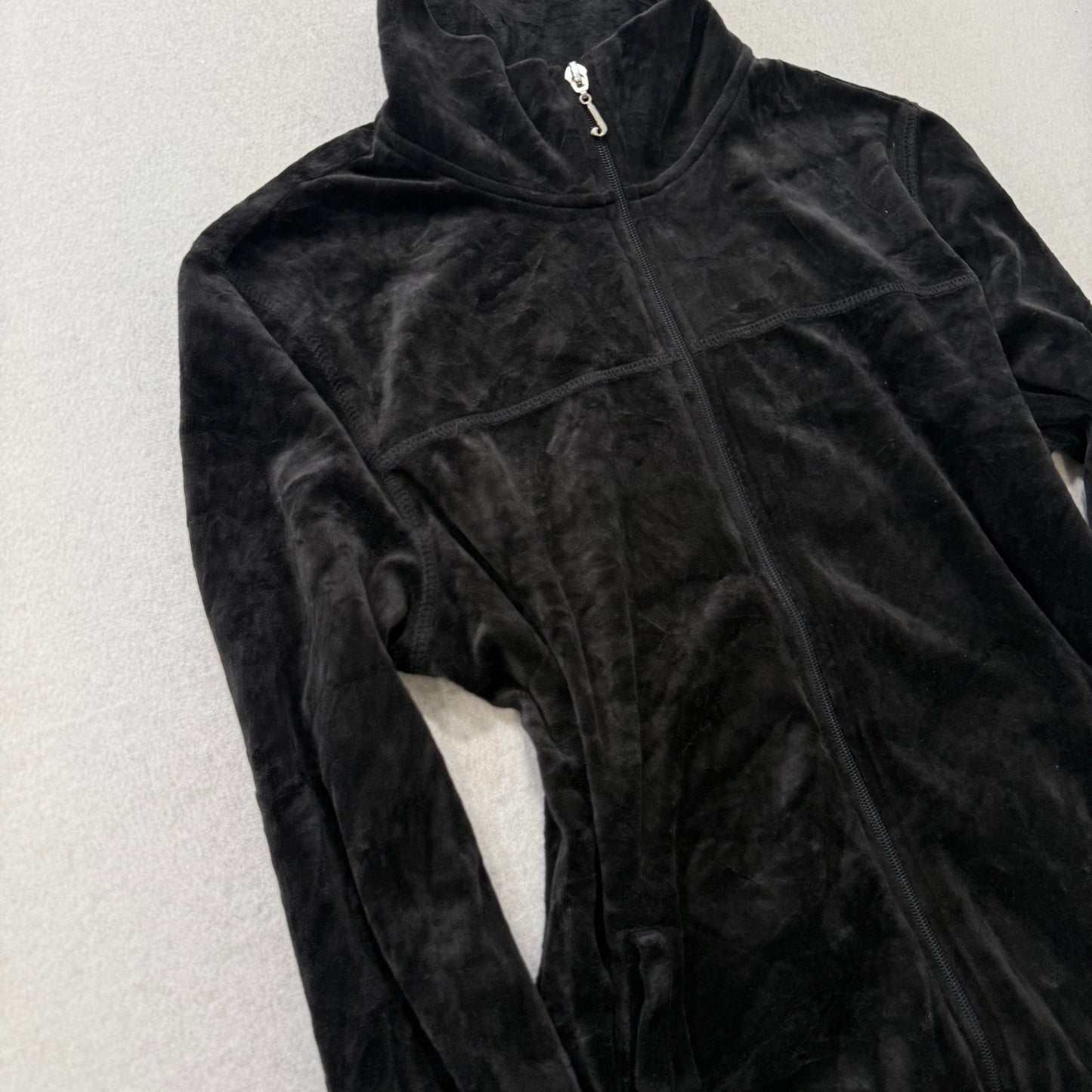 Juicy Couture Black Velour Full Zip Track Jackets Slim Fit Long Sleeve Size L