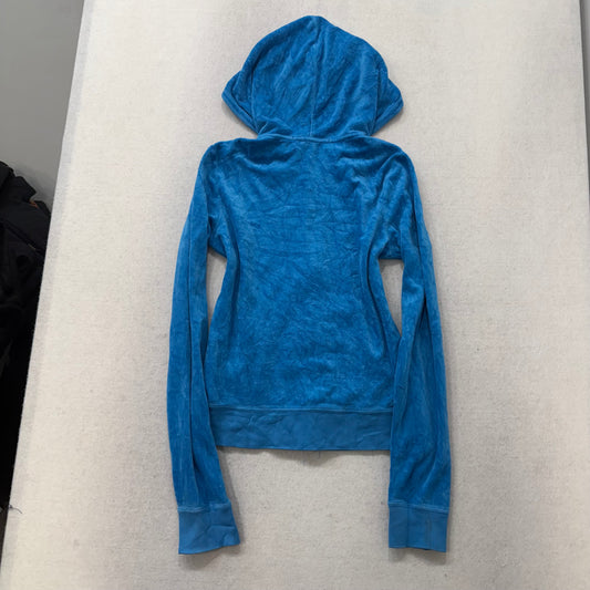 Juicy Couture Blue Velour Zip-Up Hoodie Long SLeeve Loungewear Casual Fit Size M