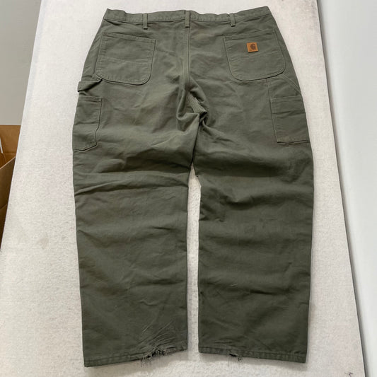 Carhartt Men's Olive Green Loose Fit Carpenter Canvas Pants Pocket Logo Size W42