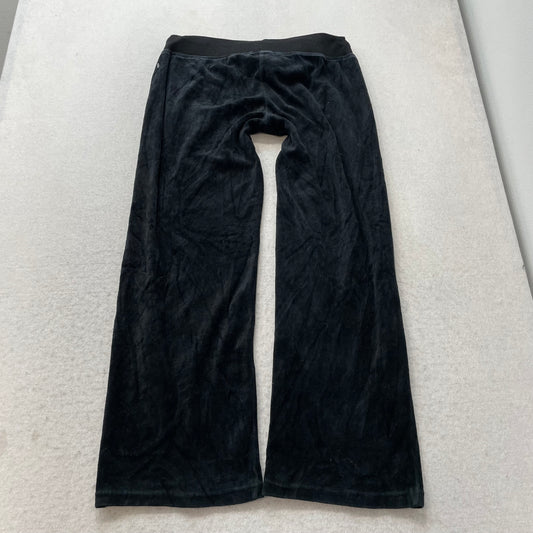 Vintage Juicy Couture Women's Black Velour Flared Track Pants Drawstring Size S