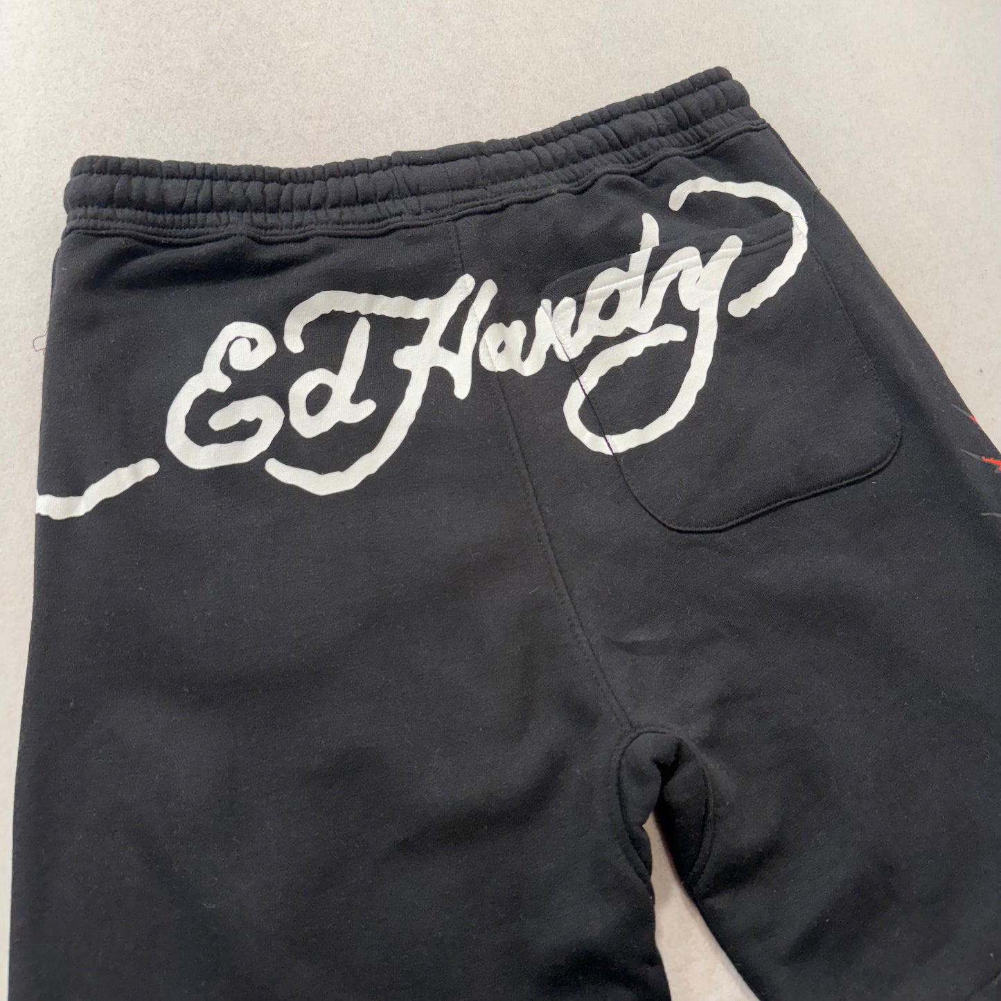 ED HARDY “Panther Rose” BLACK FLEECE SHORTS