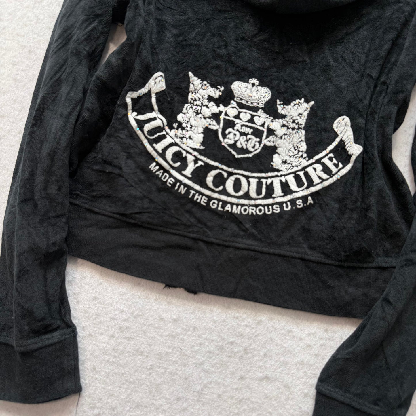 Vtg Juicy Couture Scottie Dogs Black Velour Tracksuit Set Hoodie & Pant Size S