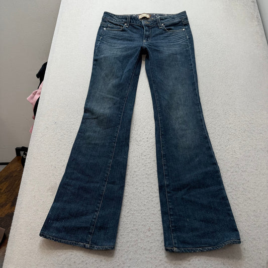 Paige Premium Women's Blue Flared Denim Jeans Embroidered Back Pocket Size 28
