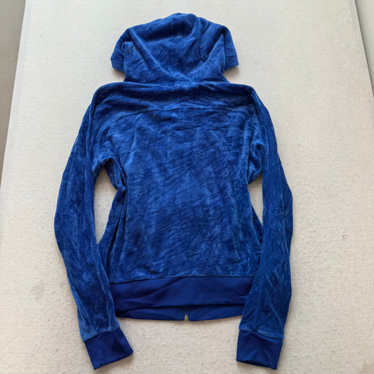 Juicy Couture Women's Royal Blue Velour Full Zip Hoodie Logo Preppy Y2K Size L