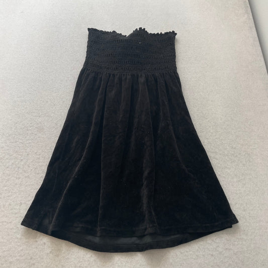 2003 Vintage Juicy Couture Black Velour Smocked Tube Dress Strapless Size S