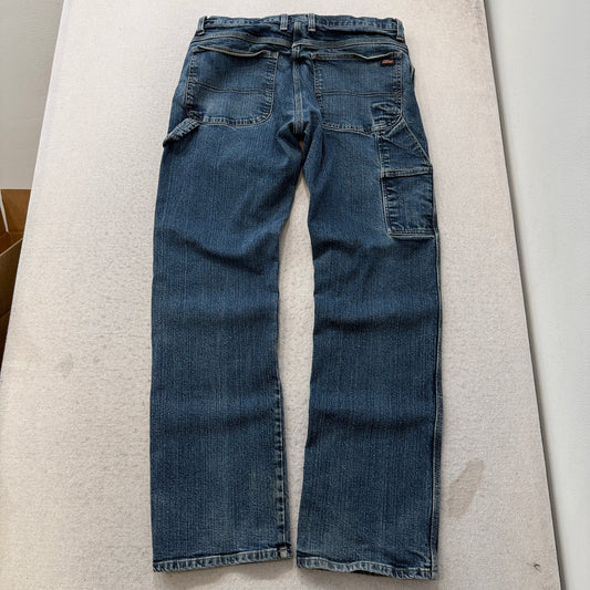 Genuine Dickies Men's Blue Straight Fit Carpenter Denim Jeans Pockets Size 34x34
