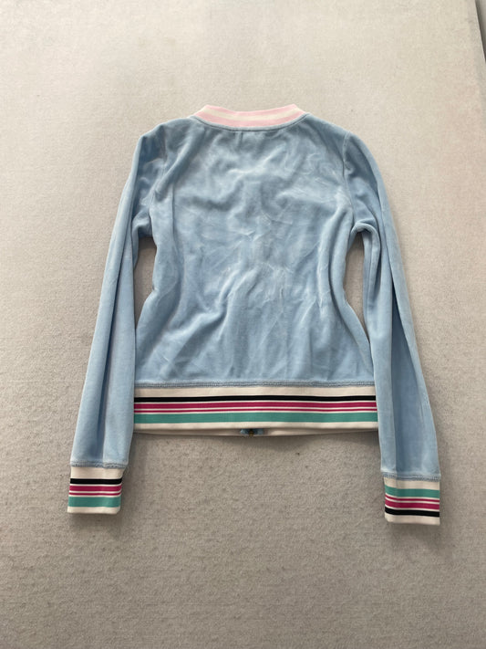 Juicy Couture Women's Baby Blue Velour Zip Up Track Jacket V-Neck Preppy Size S