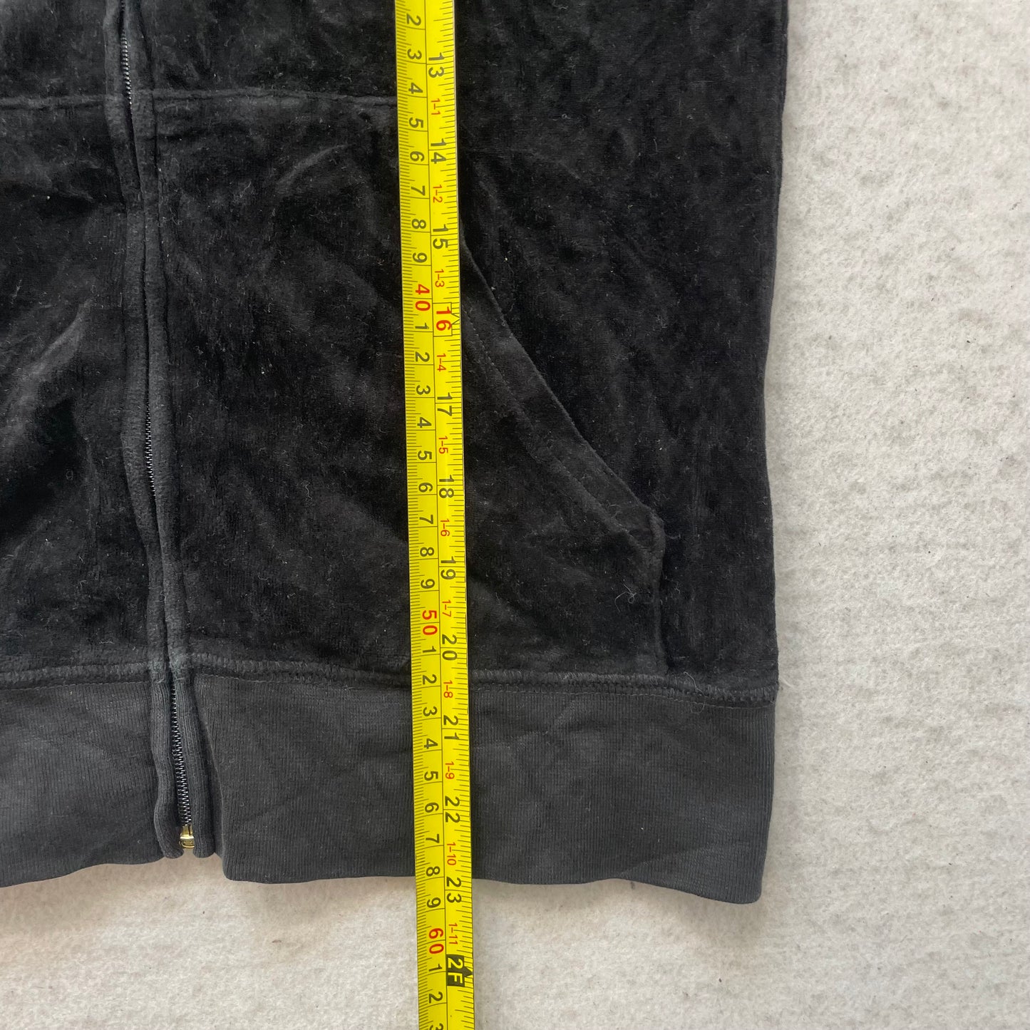Juicy Couture Women's Jet Black Velour Full Zip Hoodie Pockets Streetwear Size M