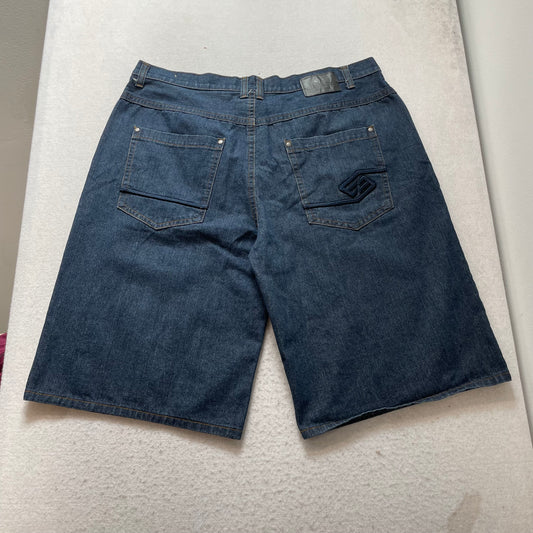 Enyce Mens Blue Dark Wash Denim Shorts Zip Fly Streetwear Y2K Baggy Fit Size W42