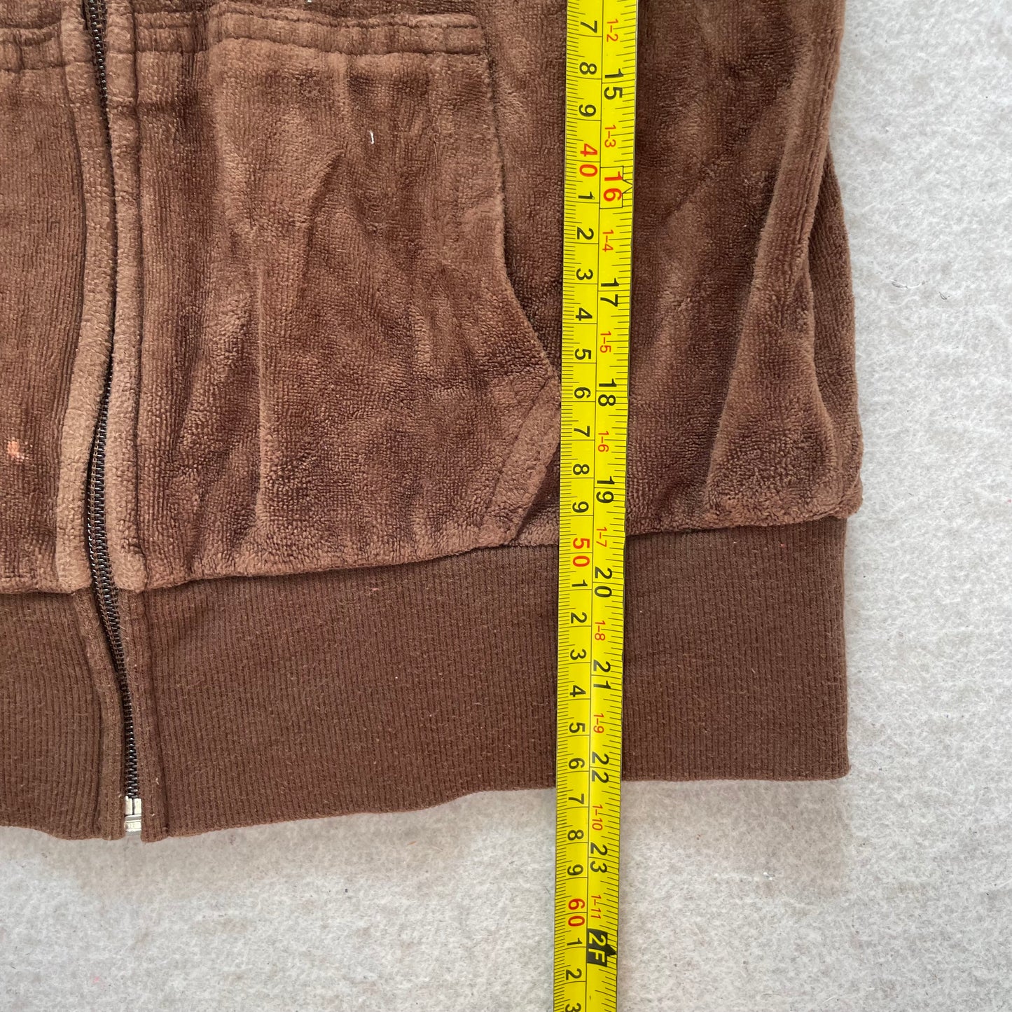 Vintage Juicy Couture Womens Brown Velour Zip-Up Hoodie Butterfly Graphic Size S